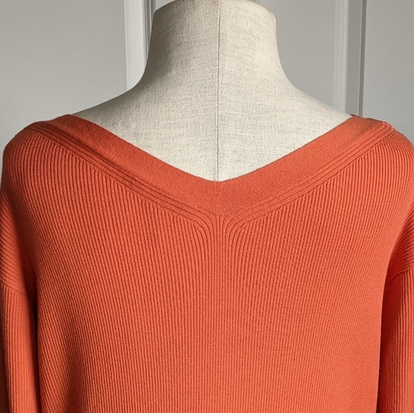 Lafayette 148 Sweater Lightweight Rib Knit V-Neck Pullover Habanero Orange M NWT - Picture 8 of 14